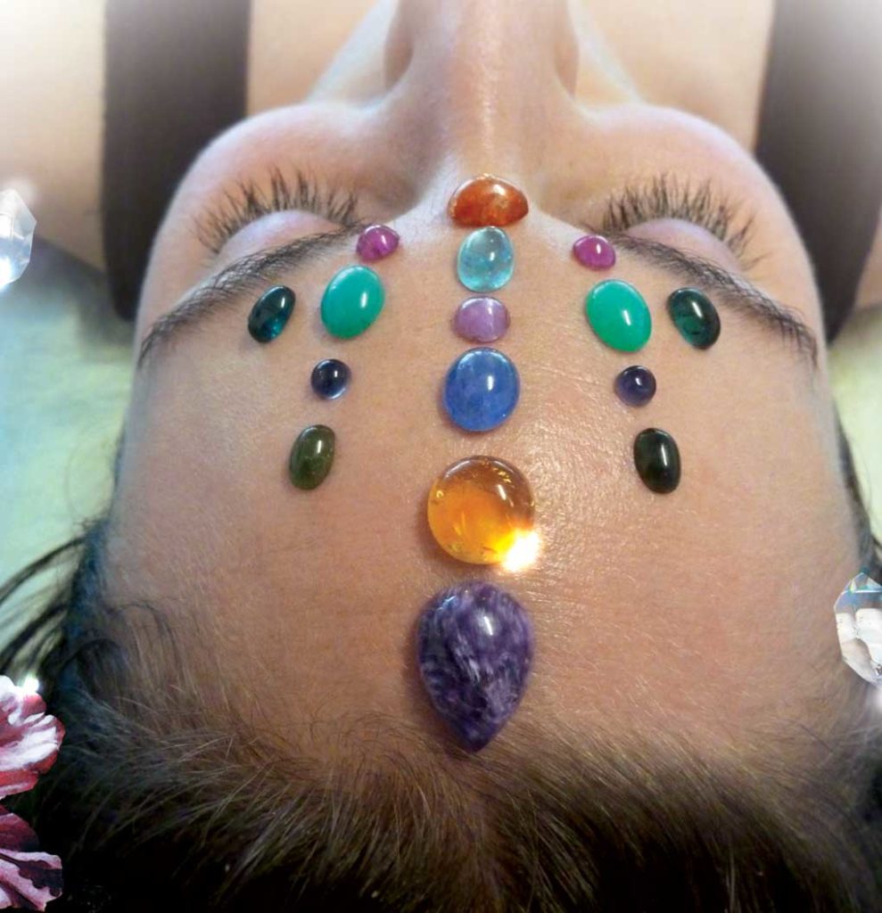 crystals on a womans head